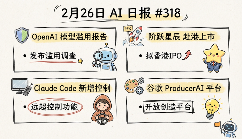 OpenAI发布AI模型滥用调查报告，阶跃星辰拟赴港上市 | 2月26日AI日报地318期-松鼠博客