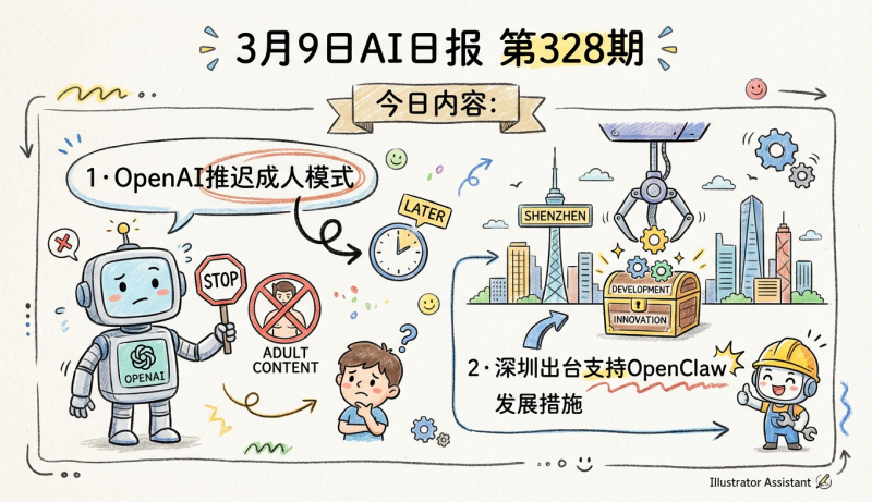 OpenAI推迟发布成人模式，深圳出台支持OpenClaw发展意见 | 3月9日AI日报第328期-松鼠博客