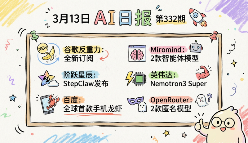 谷歌反重力推出全新订阅，阶跃星辰发布StepClaw | 3月13日AI日报第332期-松鼠博客